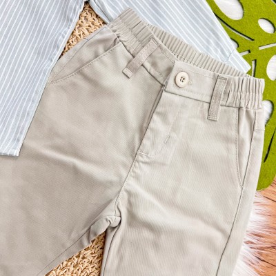 Conj. Camisa Manga Longa Listrada e Calça em Sarja - Verde